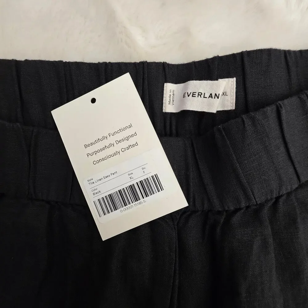 NWT Everlane European Flax Linen Black Easy Pant Black XL